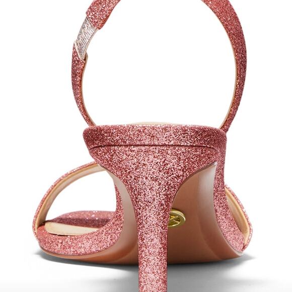 NEW Michael Kors Mila Pixie Pink Fine Glitter Open Toe Kitten Heel Sandal  7.5 - Picture 3 of 4